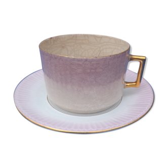 Tasse à thé  avec soucoupe en faïence K G Lunéville ( Keller Guerin)