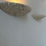 Pair of vintage stone sconces, natural beige, Italy 1979
