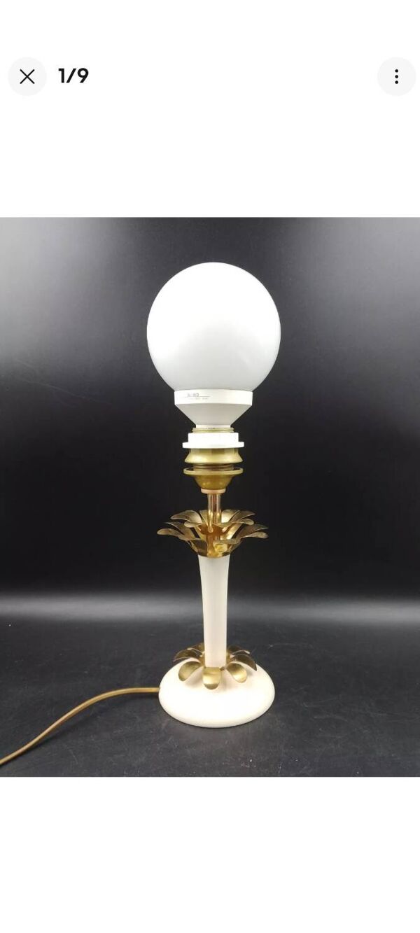 lampe à poser Maison Le Dauphin Palmier en laiton et bois