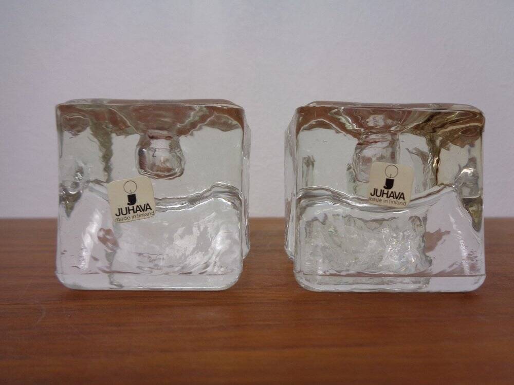 Finnish Ice Glass Candlesticks by Timo Sarpaneva for Juhava, 1970s, Set of 4