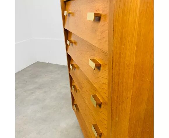 Chest of drawers chiffonnier feet compass 50s blond wood