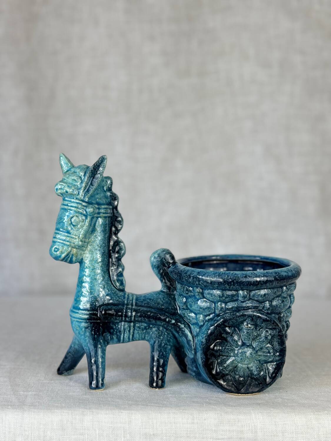 Vintage donkey turquoise blue plant pot / planter