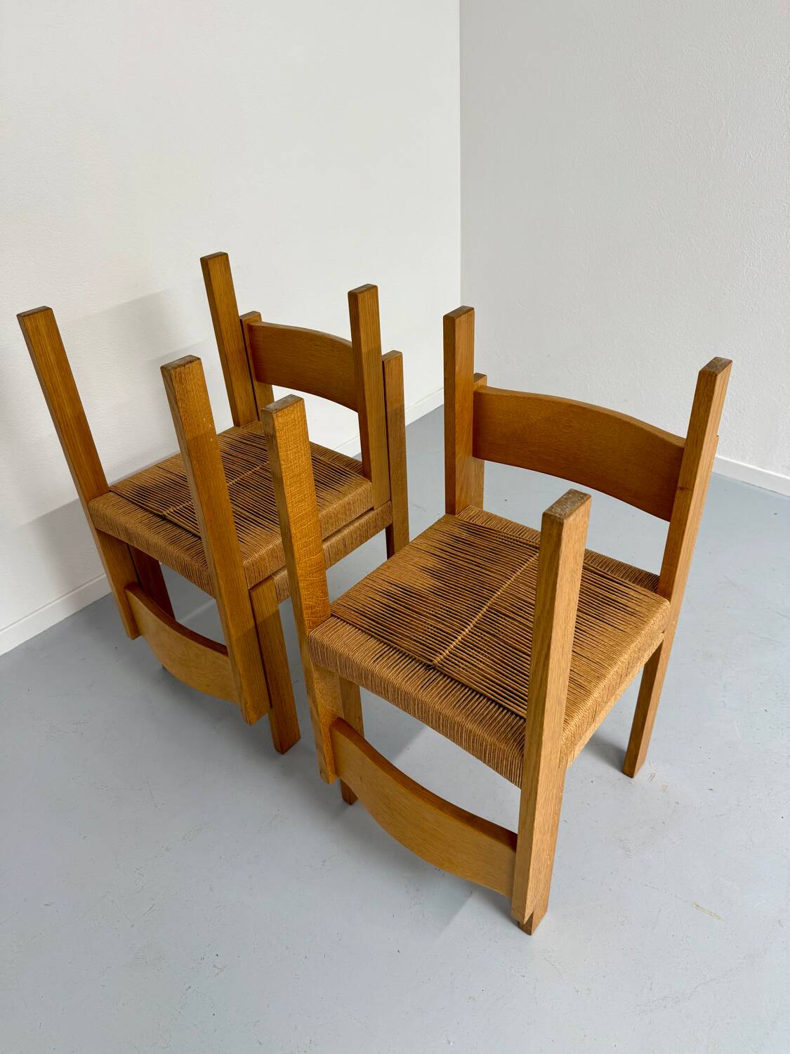 4 chaises bois et corde design Robert et Trix Haussmann  Dietiker vintage