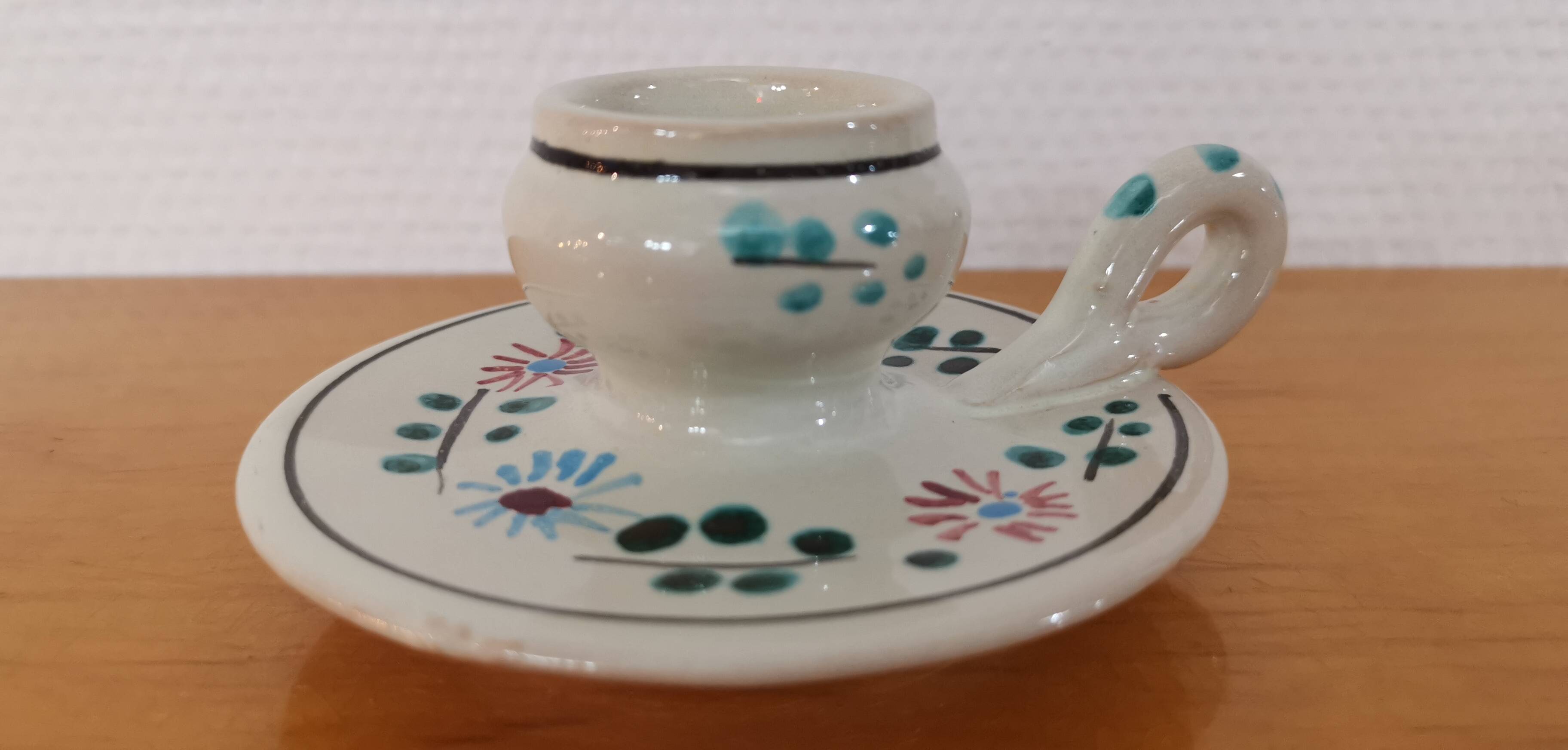 Vintage earthenware candle holder signed RP Vallauris