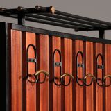 Italian Vintage Elegance – Brass and Teak Wall Clothes Hanger from the 1950