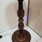 Lampadaire en chêne années 50 avec tablette et abat-jour en soie peinte à la main
