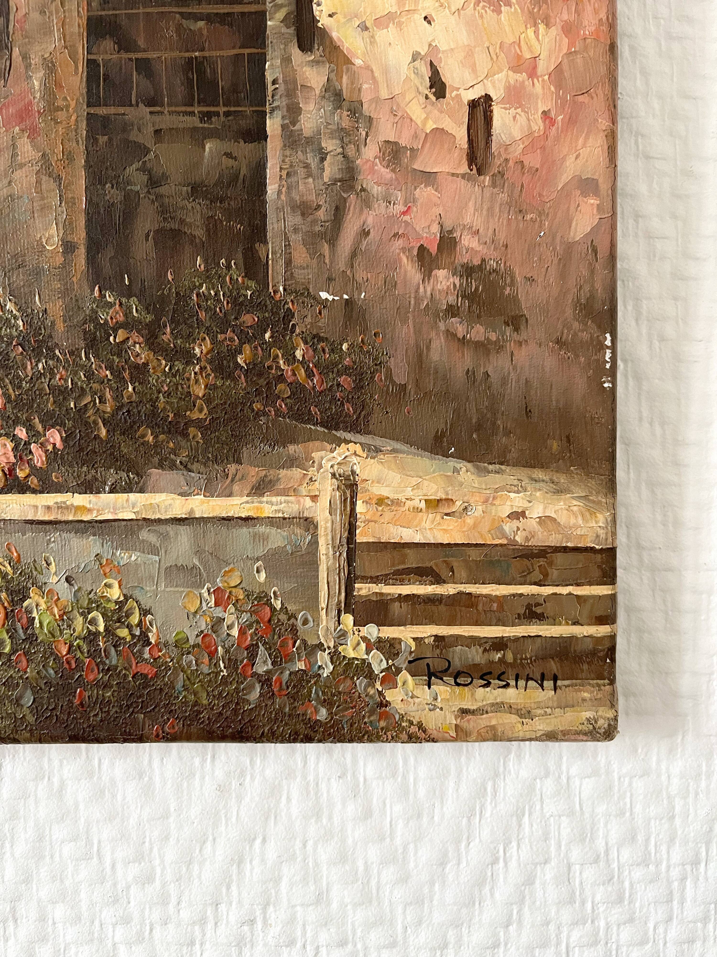 Oil painting on canvas landscape signed Rossini