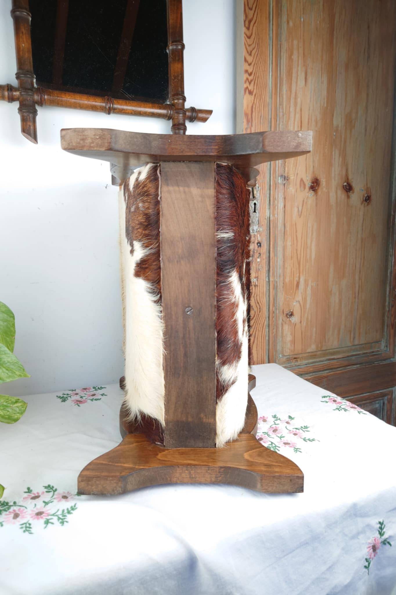 Vintage magazine rack wood and natural leather 37x39.5x26 cm 1.76 kg