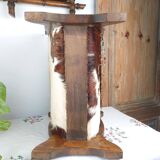 Vintage magazine rack wood and natural leather 37x39.5x26 cm 1.76 kg