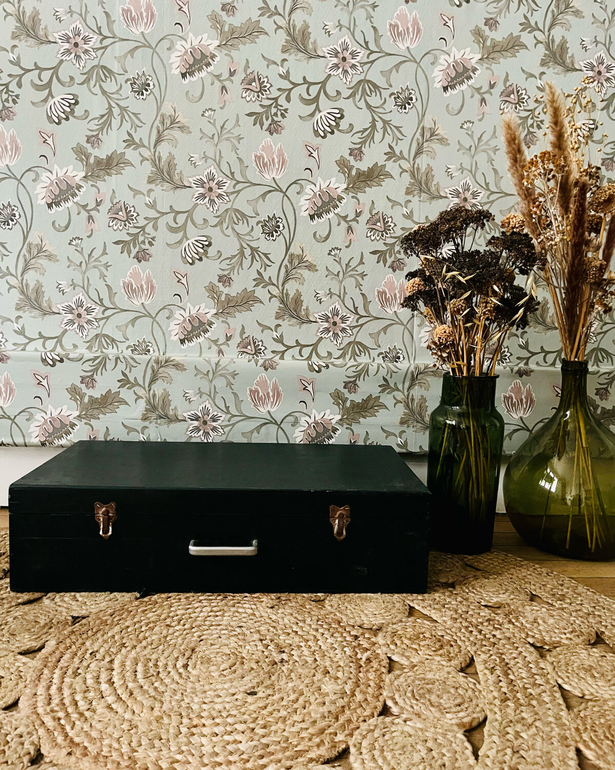 Vintage painter's chest in dark green wood