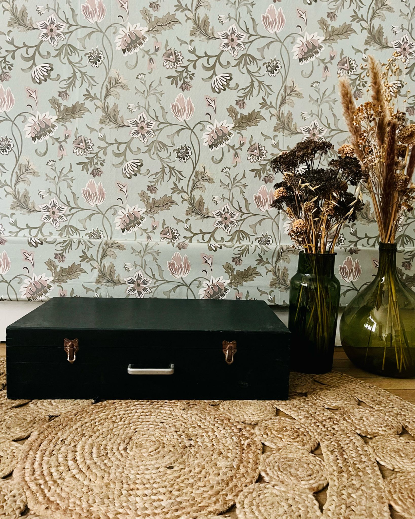 Vintage painter's chest in dark green wood