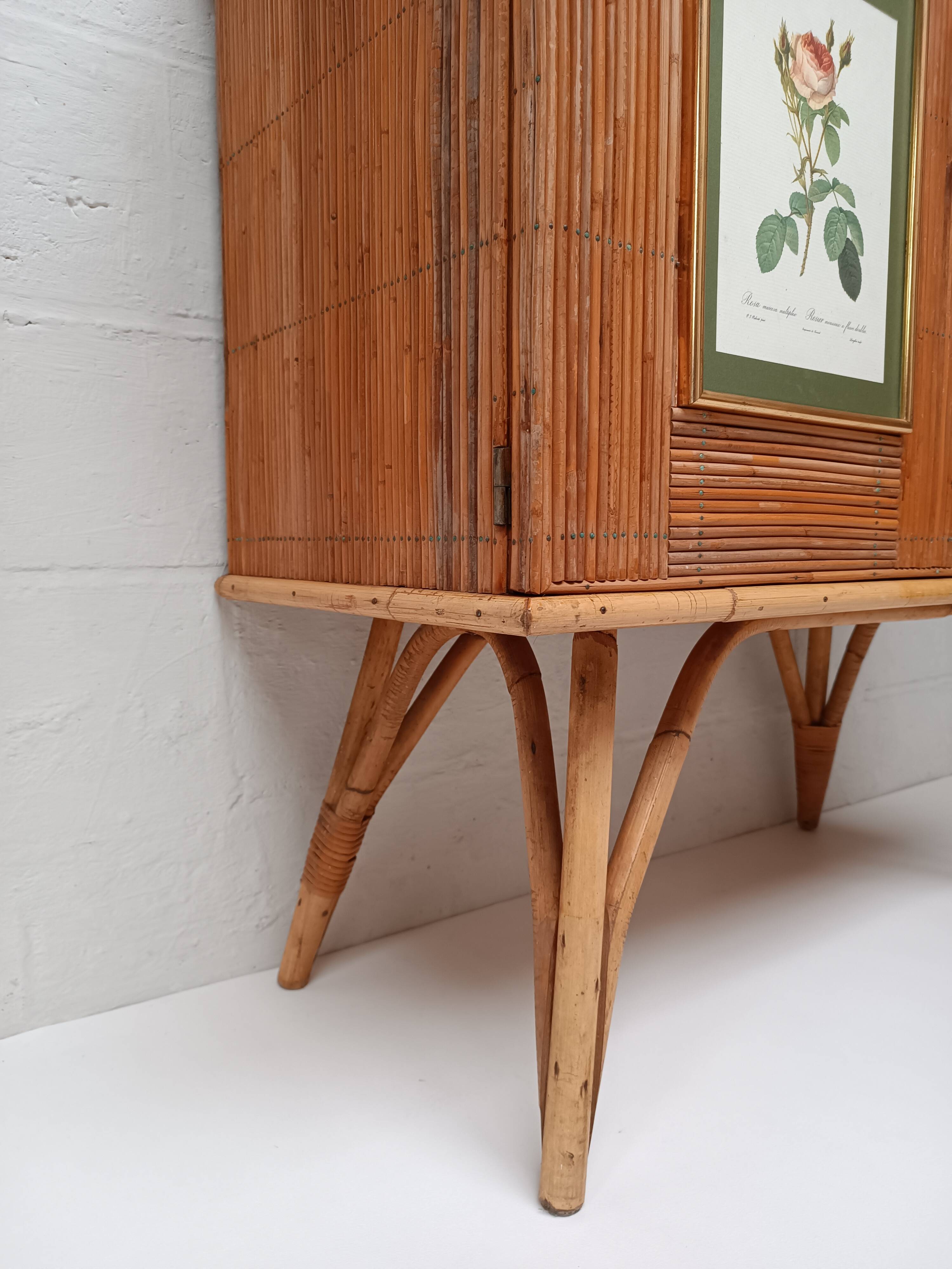 Buffet bambou refendu et rotin années 50/60