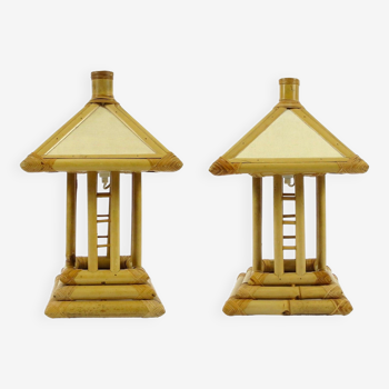 Lot de 2 lampes de table en bambou années 1960