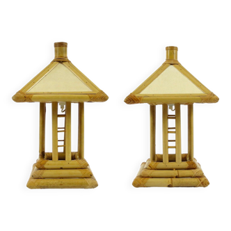 Set of 2 bamboo table lamps 1960s