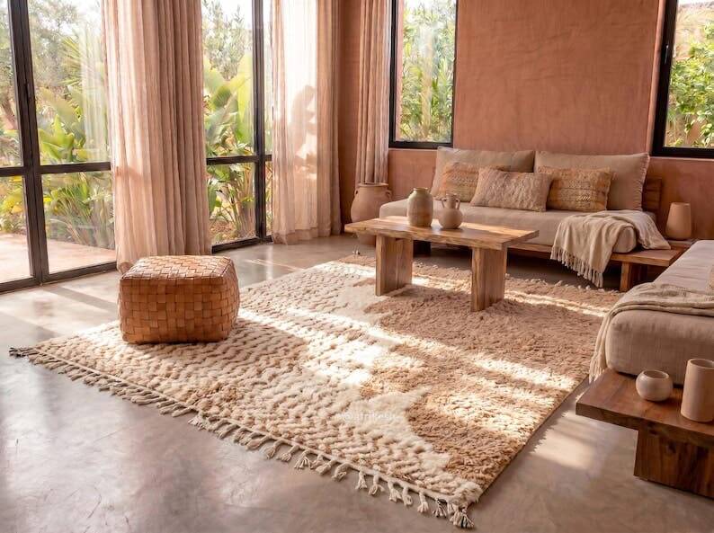 Traditional handmade natural wool rug 2/3 m