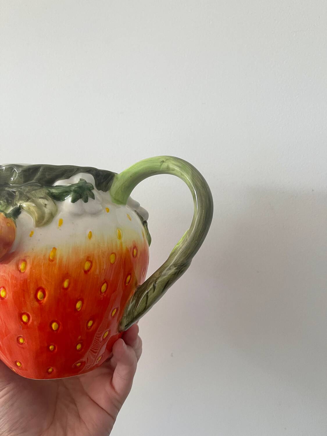 Strawberry shaped pitcher with vintage flowers ceramic pitcher in shape
