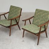 Pair of green flower boomerang armchairs by Antonin Suman for Ton (Thonet)