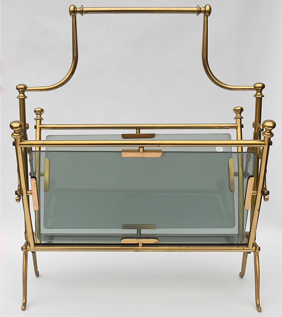 Brass and glass magazine holders