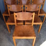 6 chaise regain orme massif et cuir epais