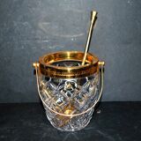 Vintage crystal ice bucket and gold frame "cristal ga" and cocktail ice cube spoon
