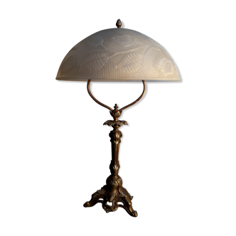 golden bronze lamp lamphades day thick glass 8ml floral pattern art new art deco