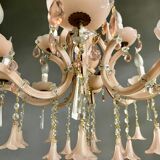 Vintage Italian Pink Opaline Murano Glass Chandelier