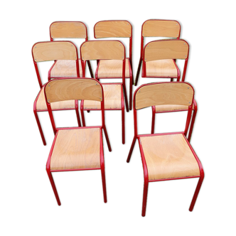 8 chaises tube bordeaux avec assise bois