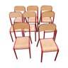 8 chaises tube bordeaux avec assise bois