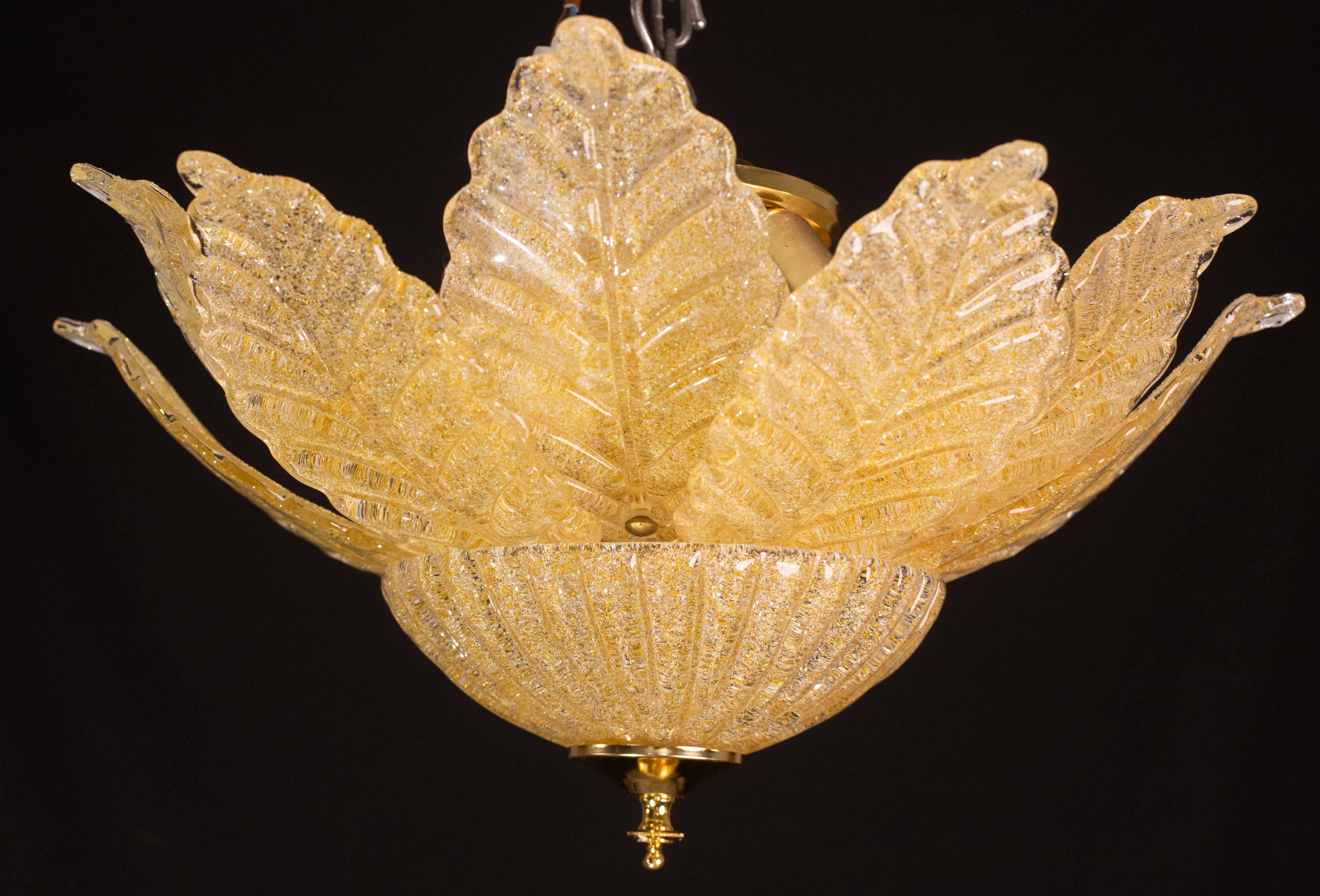 Set of 2 Rome, Murano Glass Gold\Orange Ceiling Light or Flush Mount, 1970s