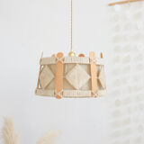Vintage pendant lamp in wood and wool