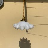 Vintage opaline glass pendant lamp pleated snowflake shape new golden threads and socket