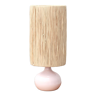 Lampe en céramique rose pâle abat jour en raphia années 70
