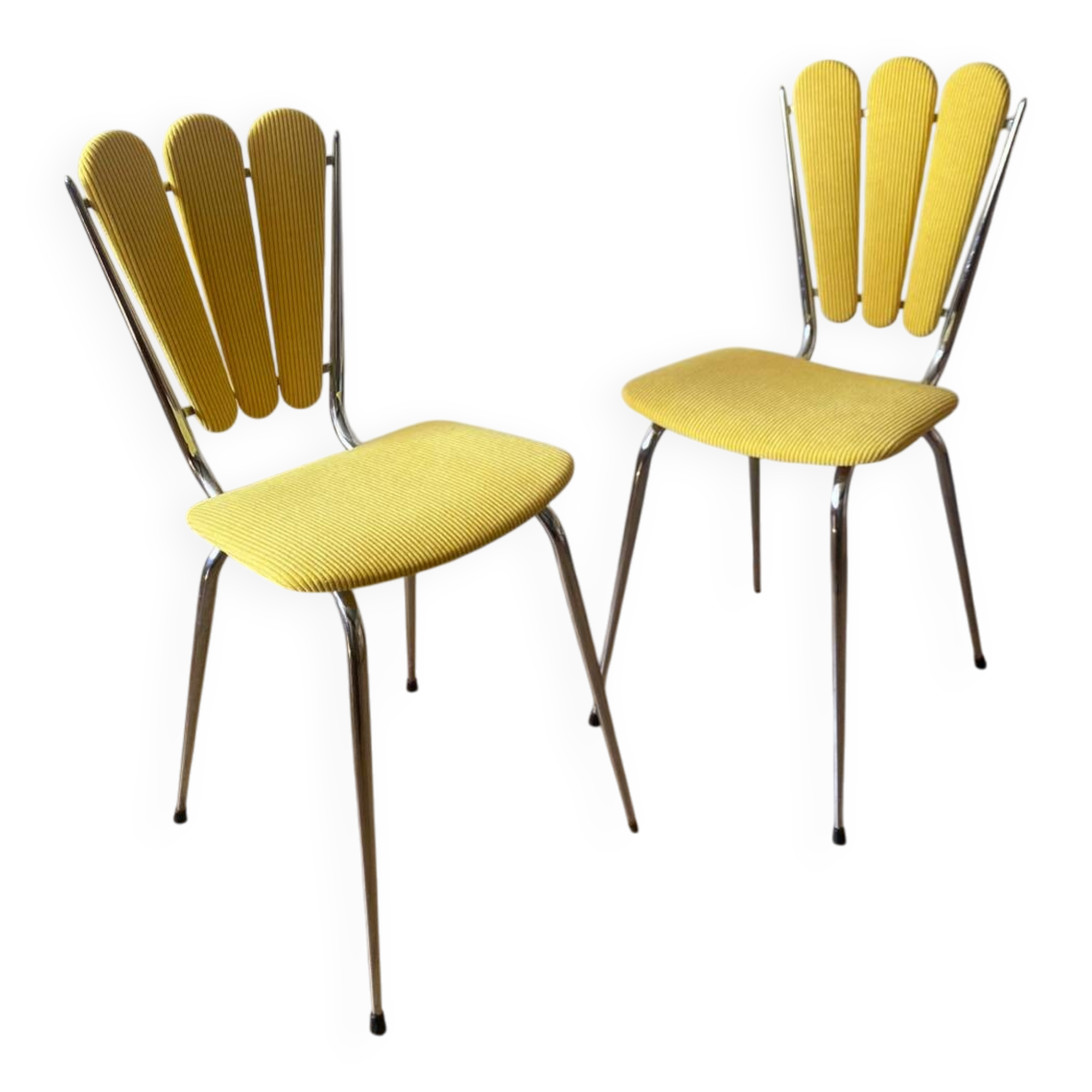 Chrome petal corduroy chairs