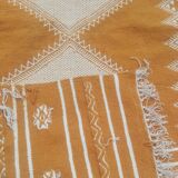 Pure wool handmade mustard and white Kilim rug 80x160cm