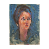 Portrait, original work by Jean Bernier studio, gouache, 1970