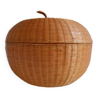 Vintage box in the shape of an apple in rattan or wicker braid