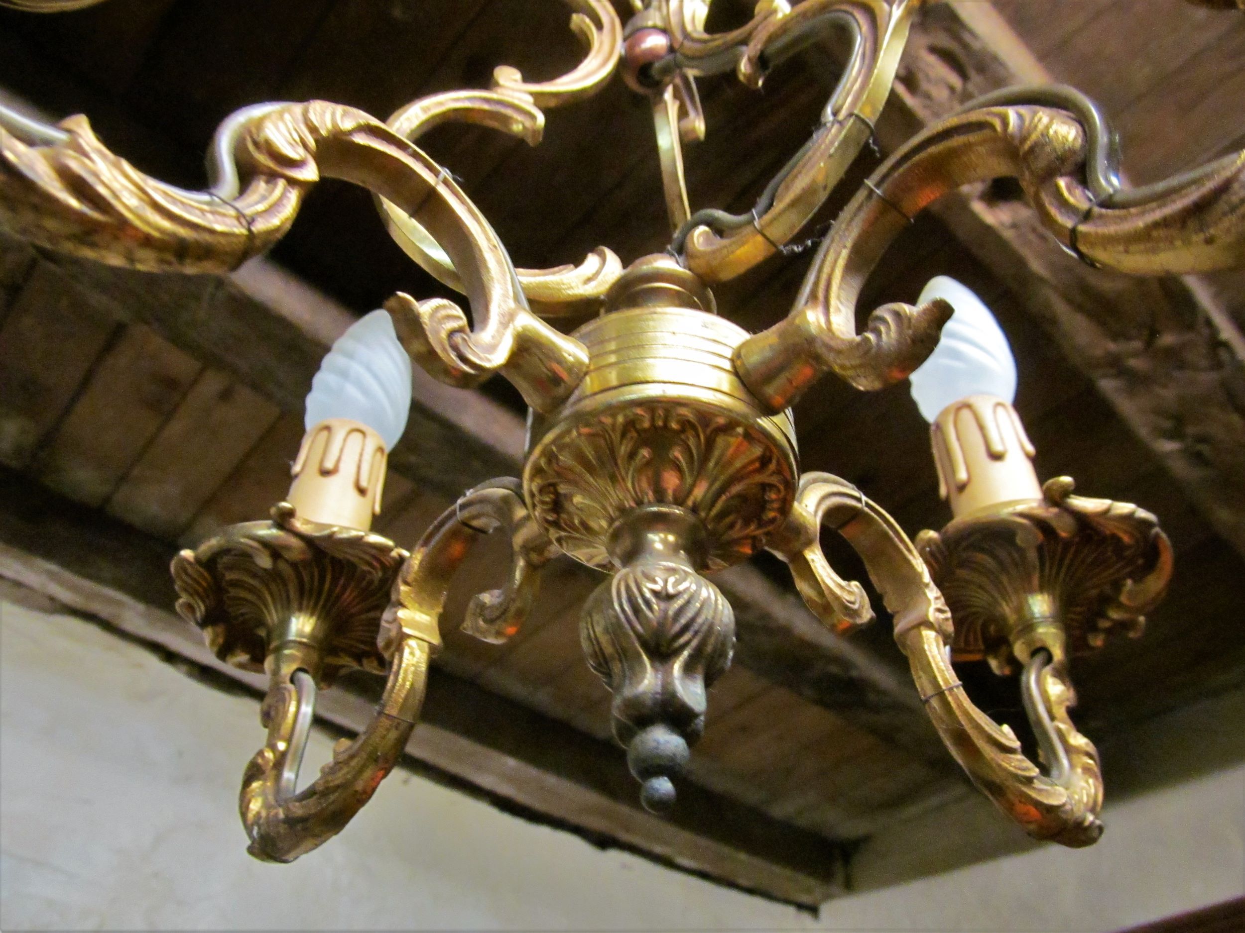 French vintage 4 branch bronze birdcage chandelier 5 arm ceiling fixture light chandelier FAL mfg