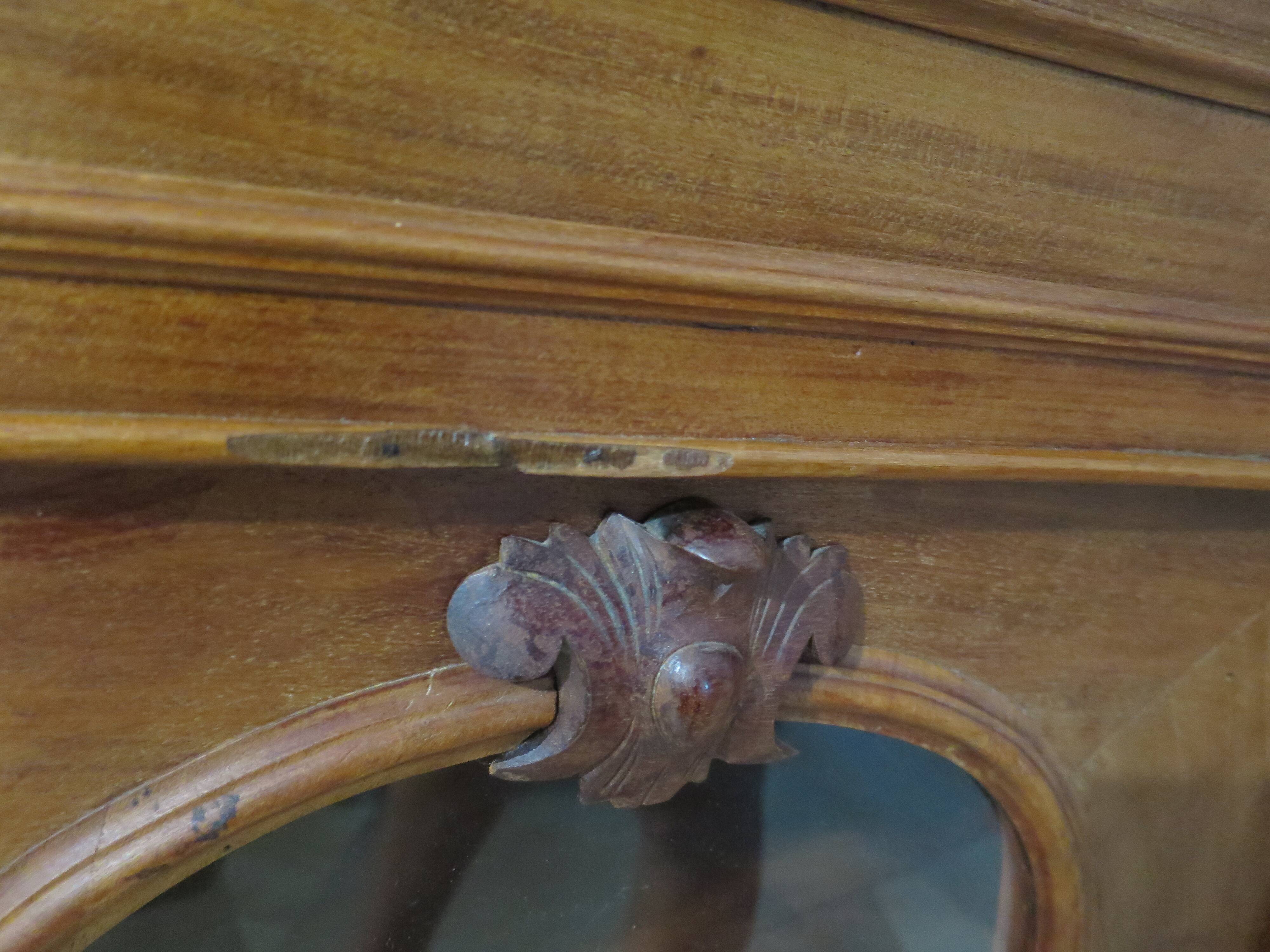 Curved showcase library carved wood 2 doors mahogany English style
