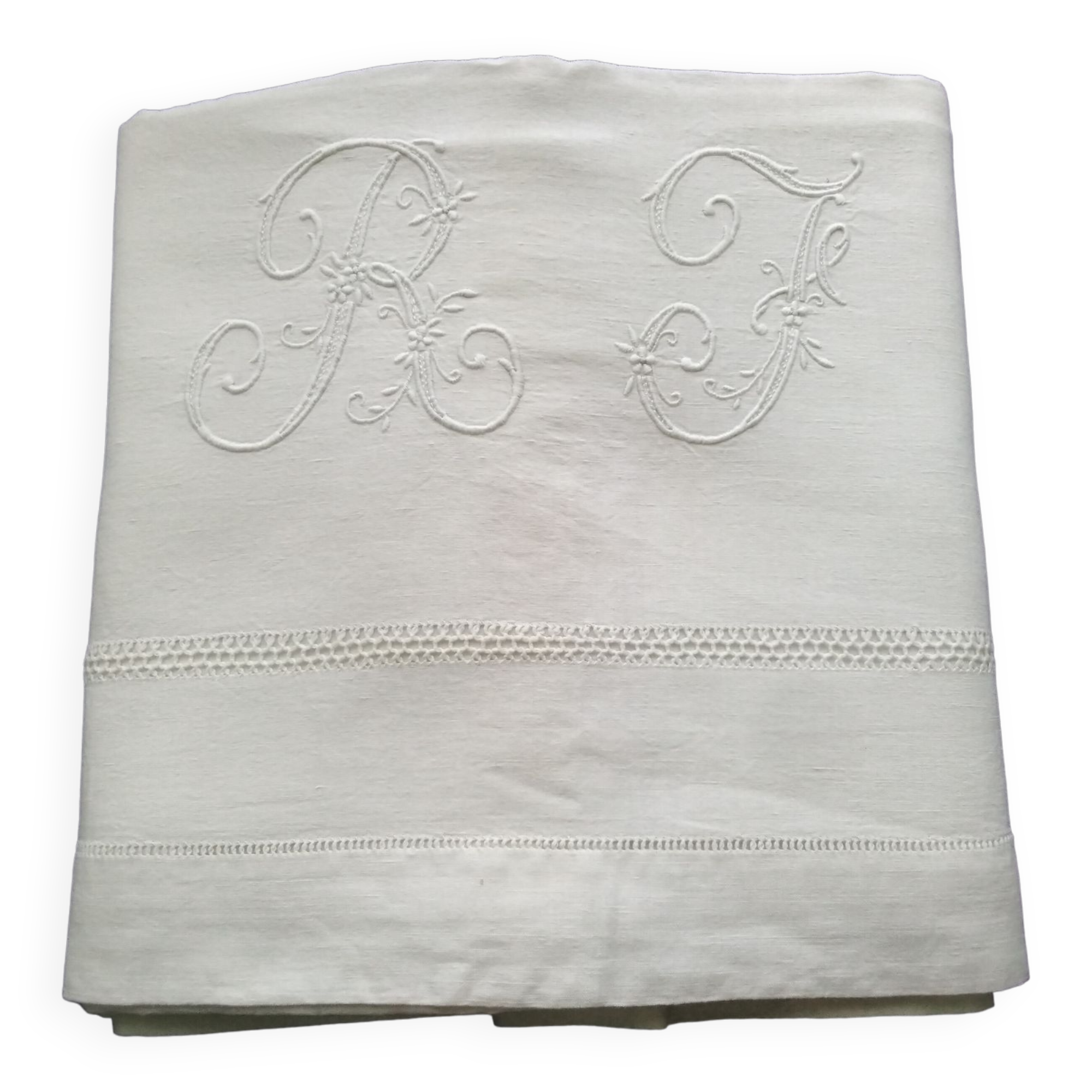 Old sheet in monogrammed cotton RF and with days 2.05 x 2.80 m