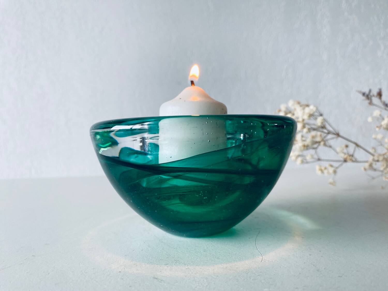 Kosta Boba green glass candle holder