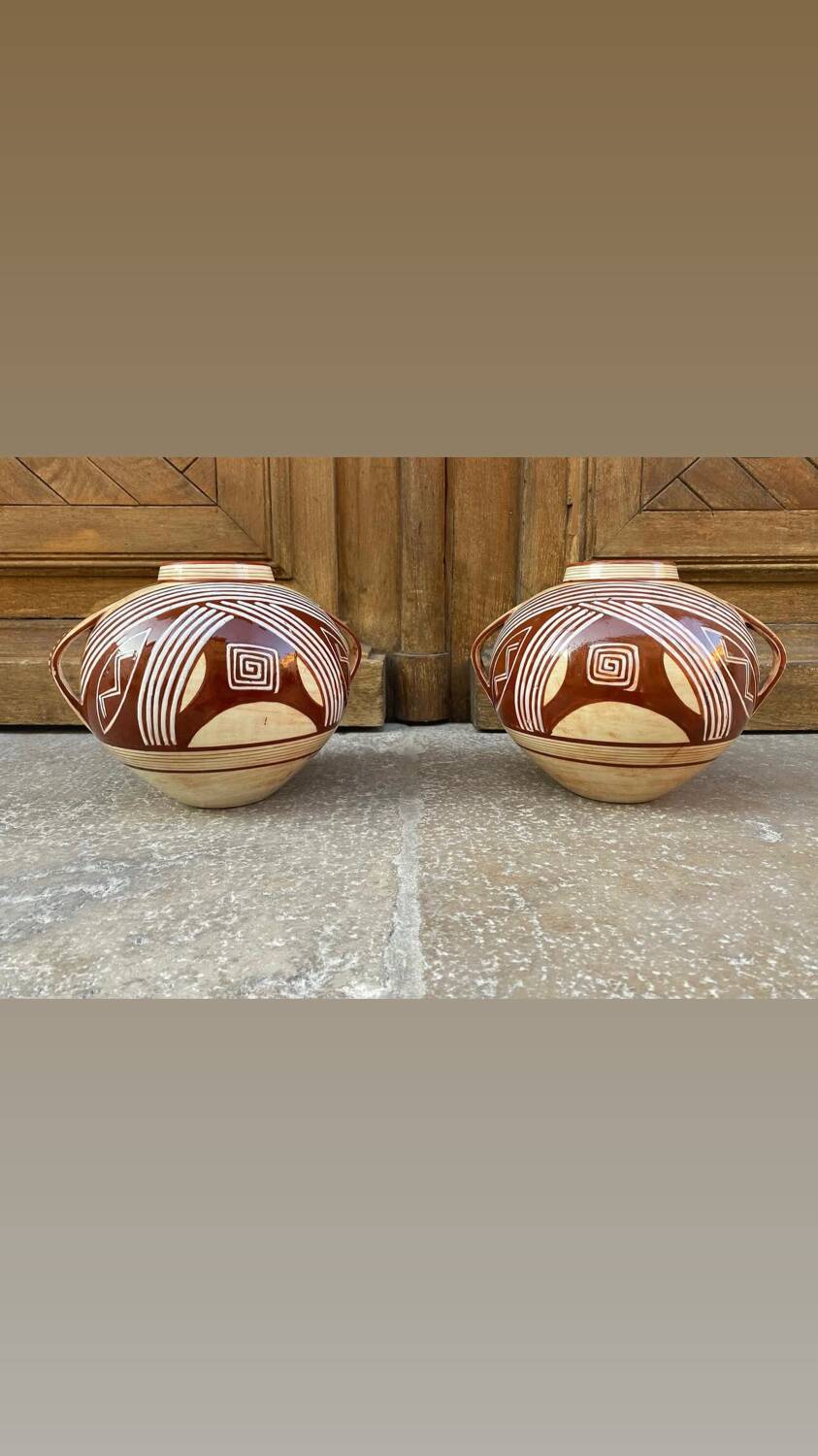 Pair of 2-handled ball vases by Hélène Moisand circa 1950