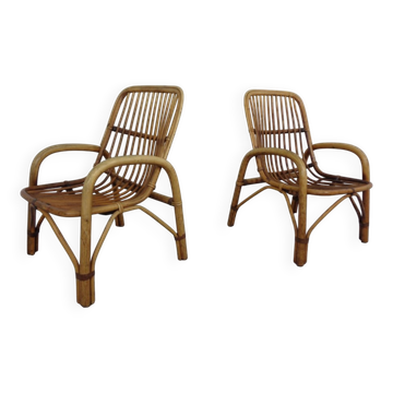 Set of Italian Bamboo Armchairs, 1970s