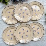 6 vintage K&G Luneville "Flore" porcelain dinner plates, 1950s, small blue flowers