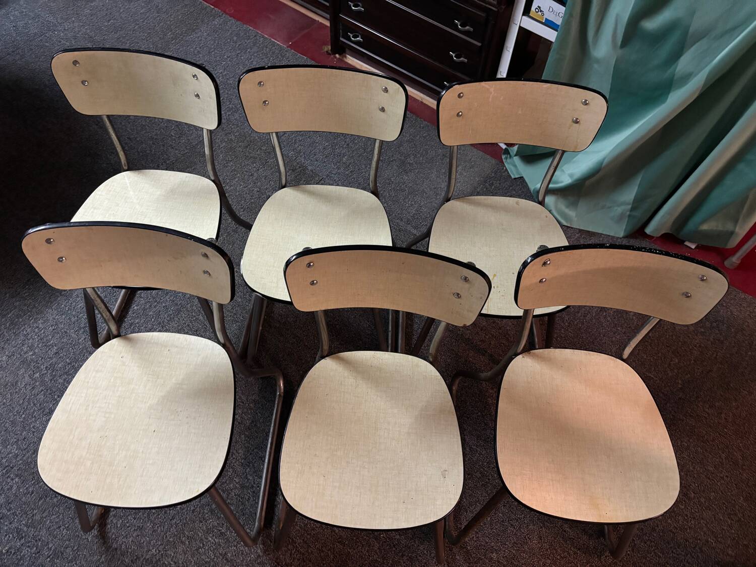 6 vintage design Formica and stainless steel chairs