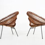 Pair of rattan Lounge Armchairs, 1960s