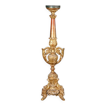 Bougeoir éclectique ancien en bois sculpté et doré, XIXe siècle