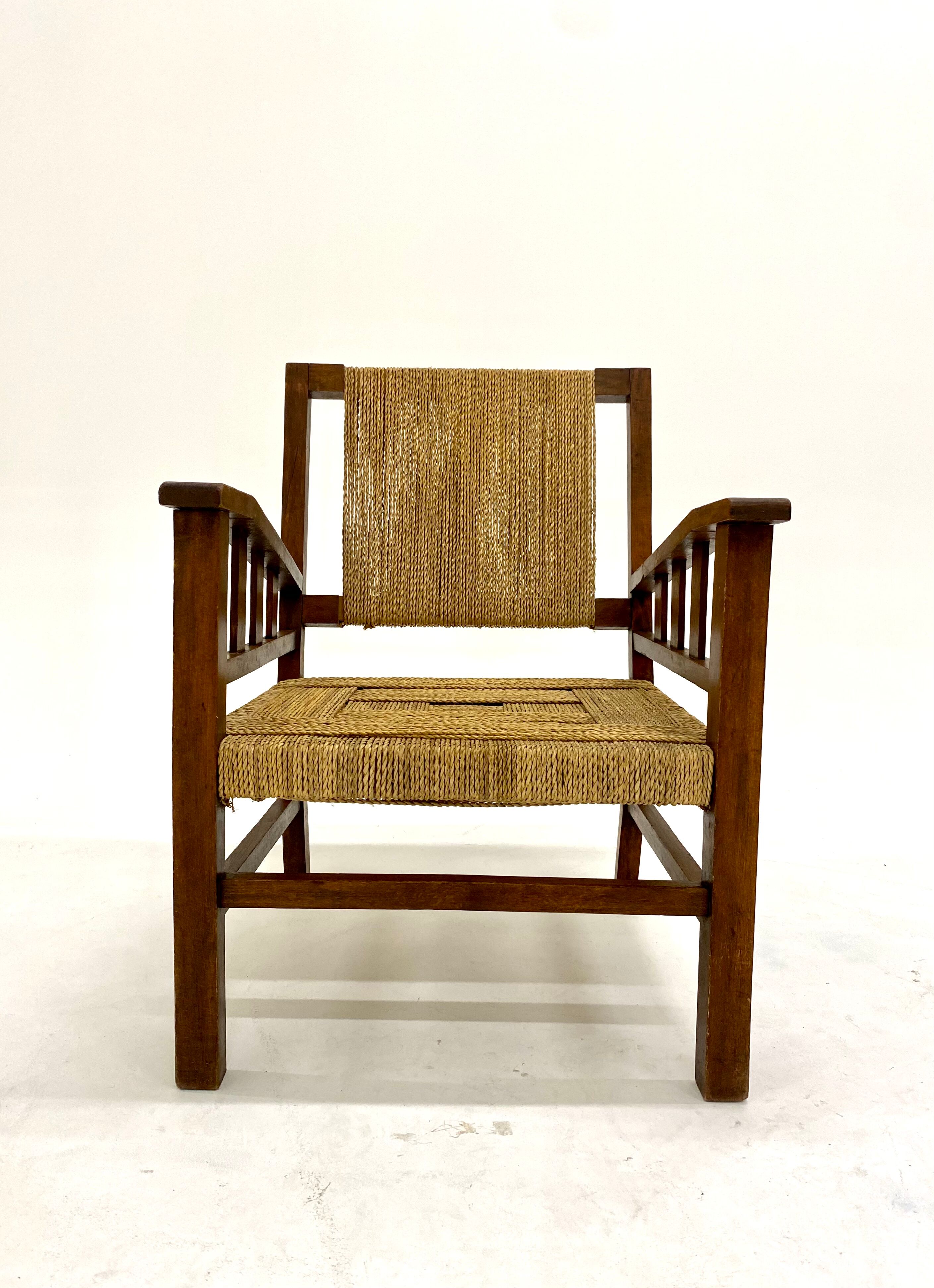 Francis Jourdain armchair in oak and rope 1930