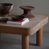 Square coffee table in solid pine with solid legs by Rainer Daumiller, mid-20th century brutalist style.