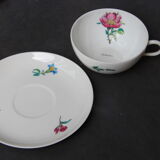 6 cups and sub-cups NBD Limoges illuminated by hand, floral patterns