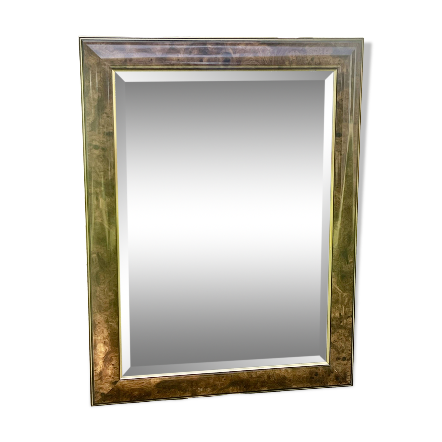 Grand miroir moulure doucine loupe d'orme, miroir biseauté